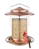 iBorn Metal Bird Feeder for Outside Hanging,Wild Bird Feeders for Cardinal,18cm Large Roof&Tray Brushed Copper 6 Port (Seed is not Included)