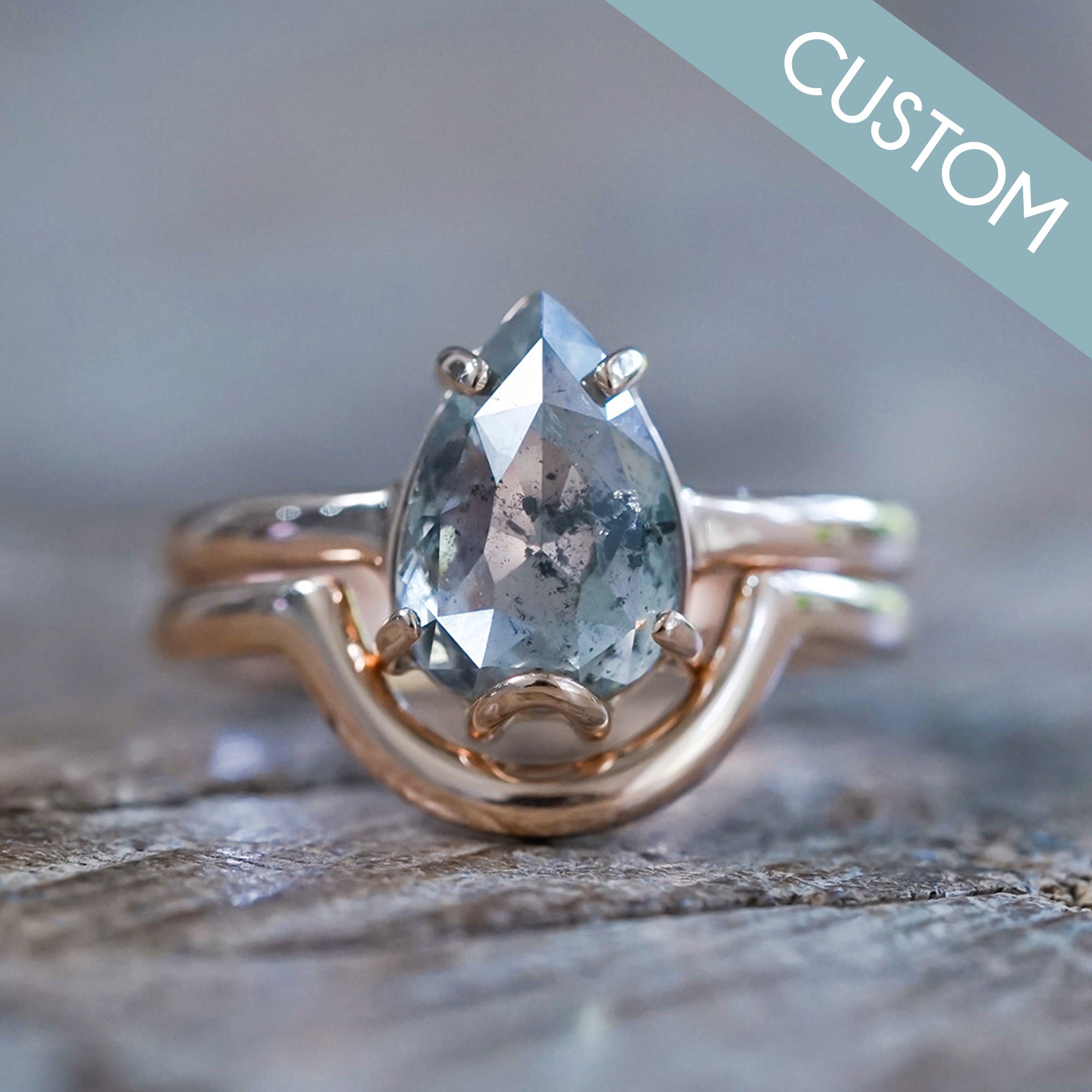 Custom Rose Cut Pear Diamond Ring - Gardens of the Sun | Ethical Jewelry