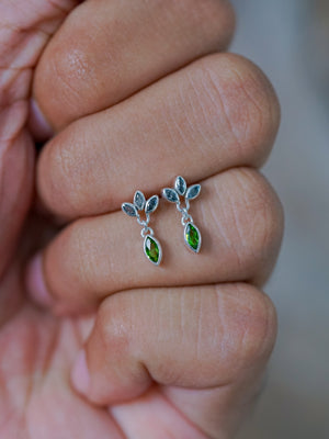 Chrome Diopside and Salt & Pepper Diamond Earrings - Gardens of the Sun | Ethical Jewelry